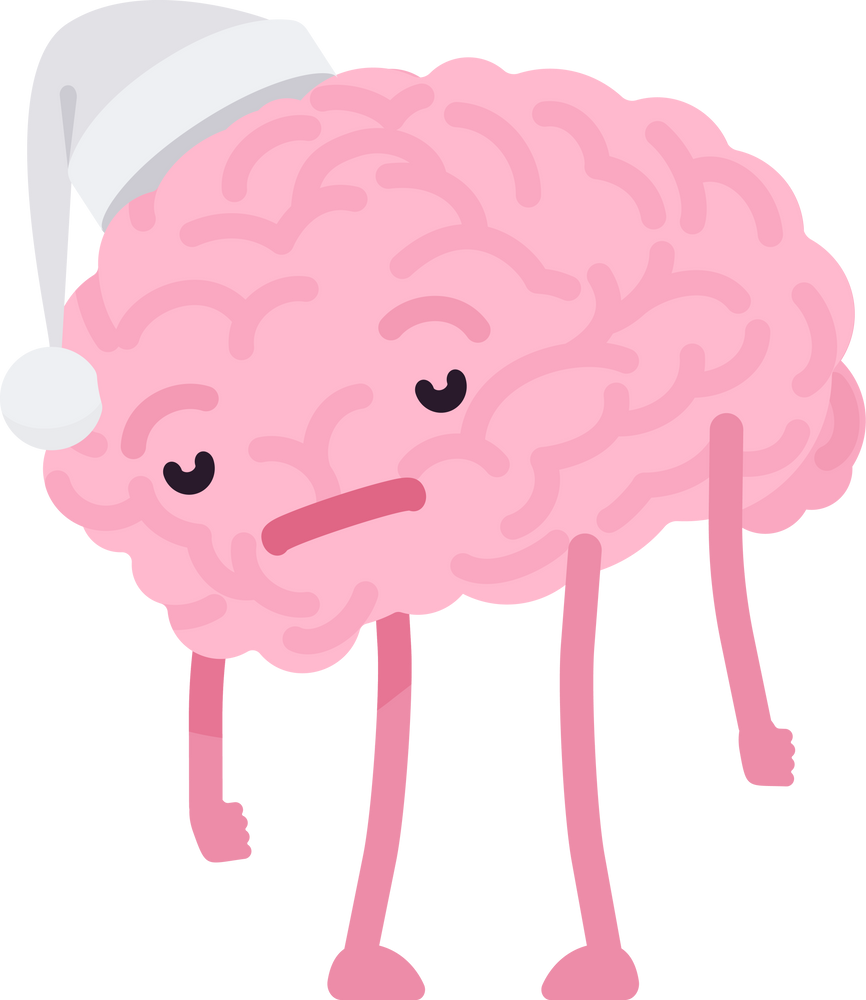 Brain character, cute funny face, sleepy, tired, exhausted