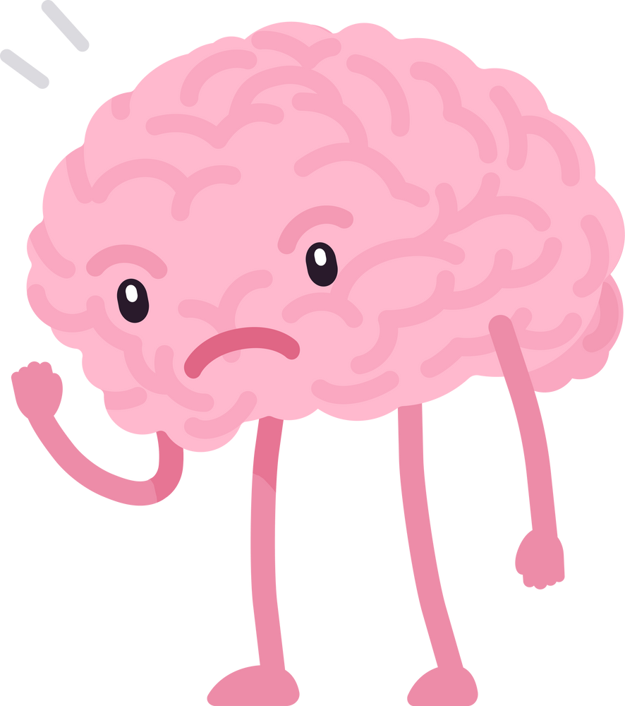 Brain character, cute funny face, standing fist scolding in anger