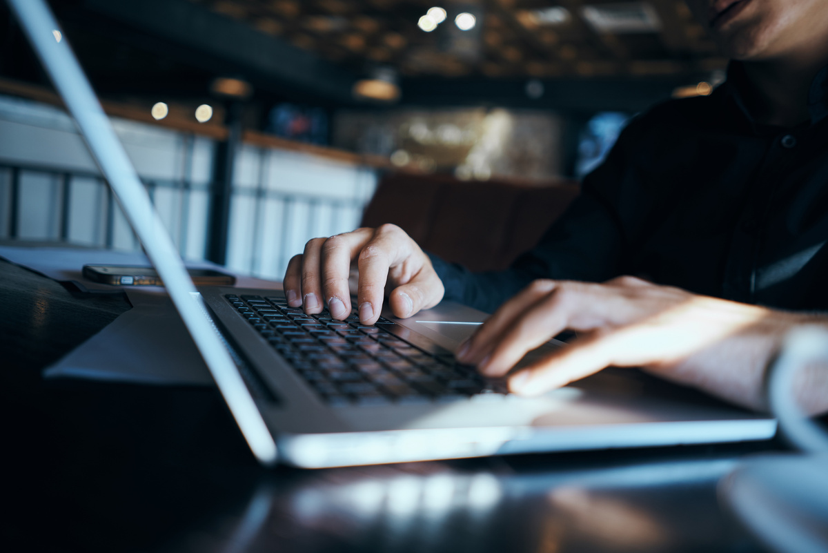 Business Man Freelancer Working in a Cafe Laptops Communication Phone Room Manager Model